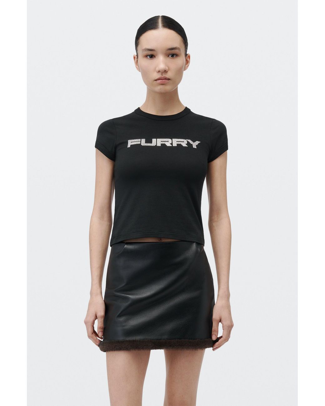 Alexander Wang Black Crystal Hotfix Graphic Fitted Tee