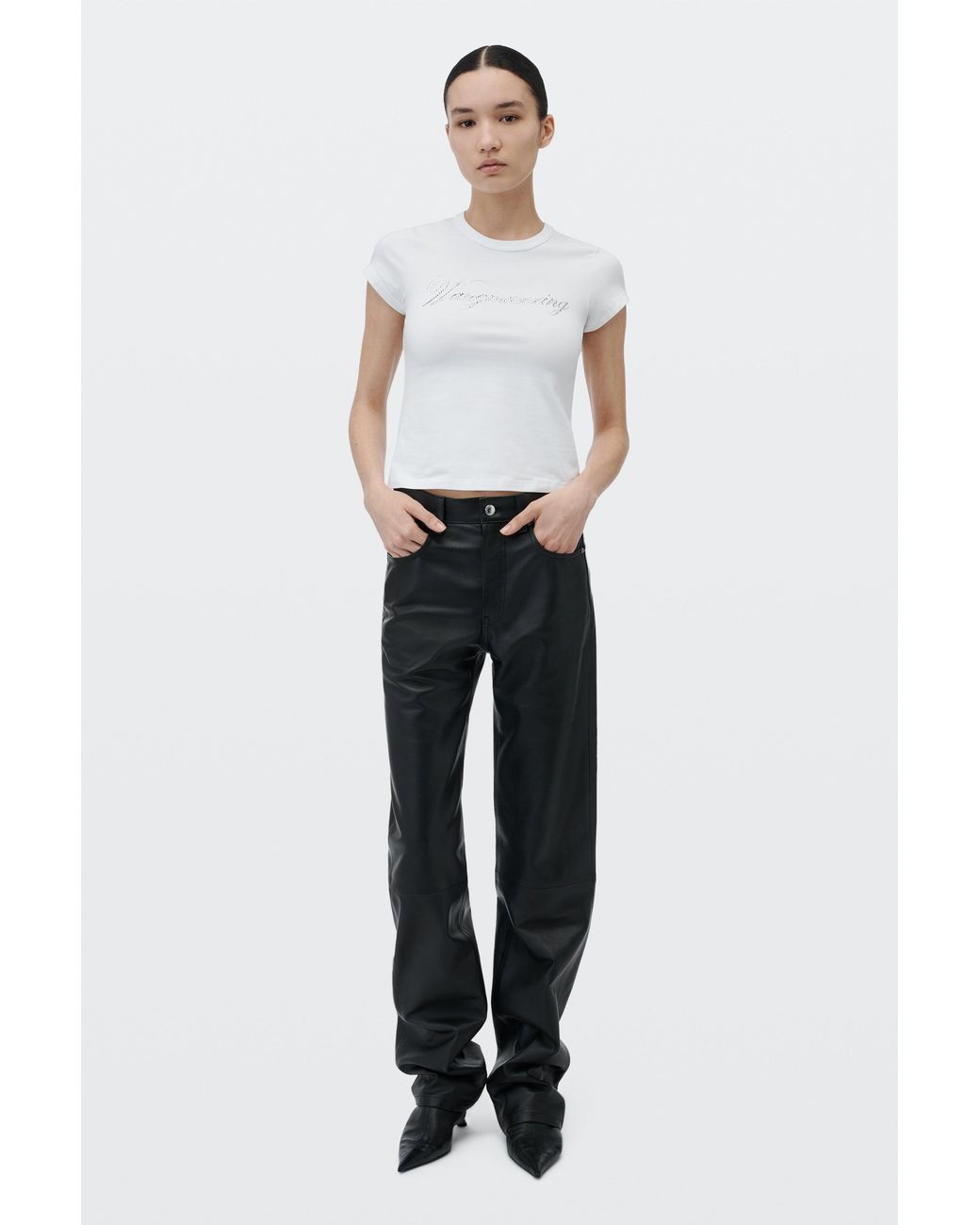 Alexander Wang White Crystal Hotfix Graphic Fitted Tee