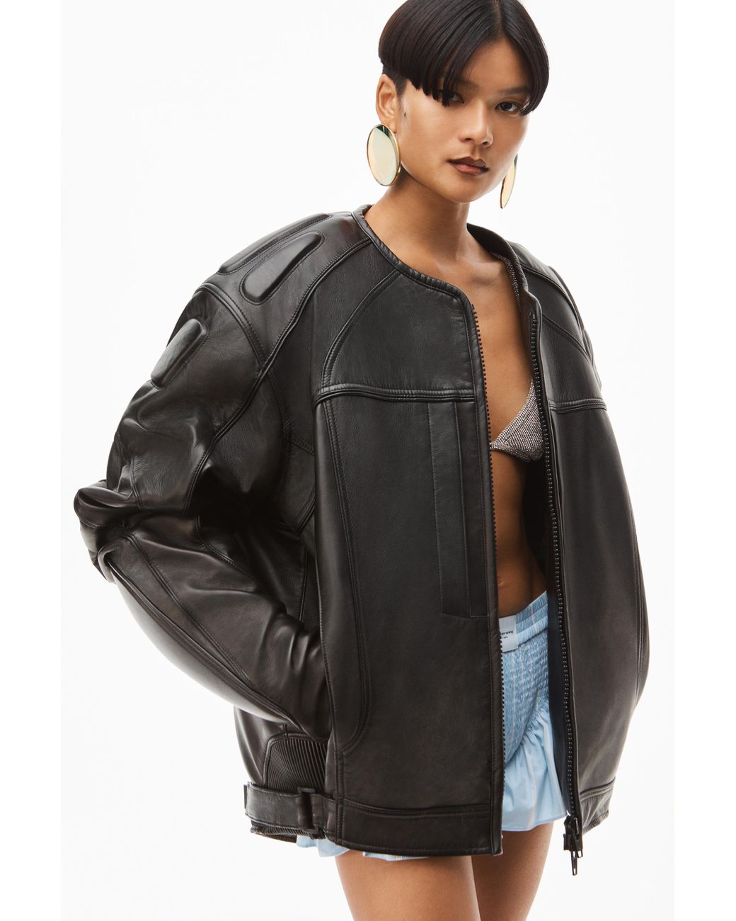 オーバーサイズ☆【alexanderwang】Boxy Moto ジャケット Alexander Wang Oversized Moto Jacket In Buttery Leather in
