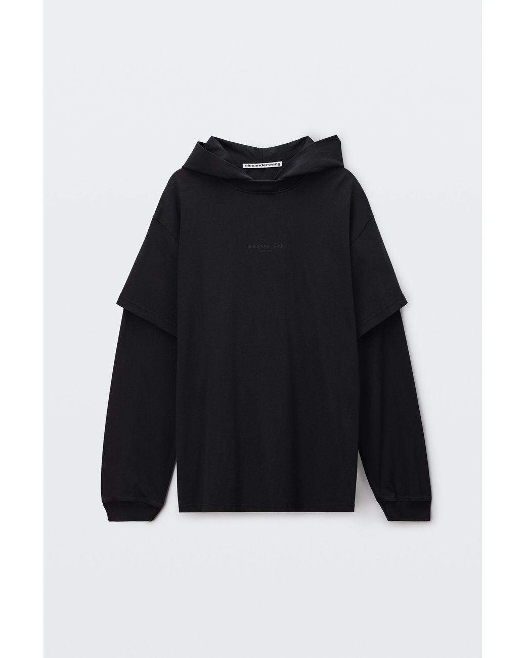 Alexander Wang Black Logo Print Pre-Styled Long Sleeve Hooded Tee