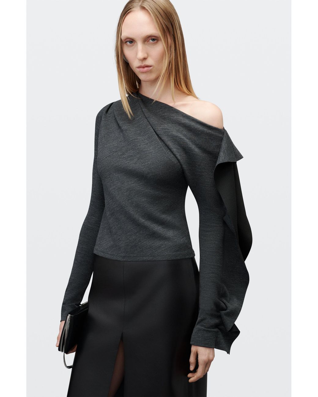 Alexander Wang Black Asymmetric Drape Top