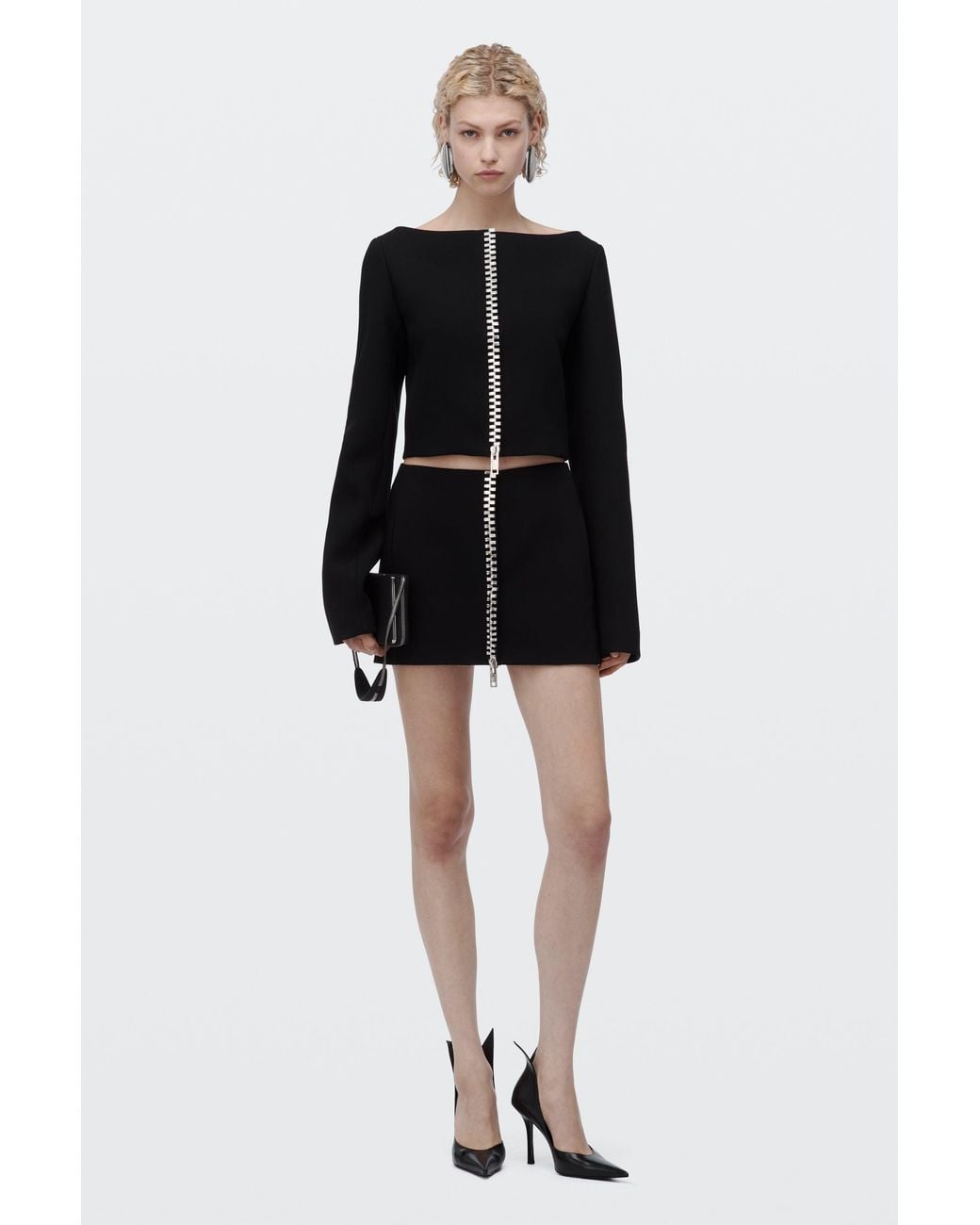 Alexander Wang Black Crystal Zipper High-Rise Micro Mini Skirt