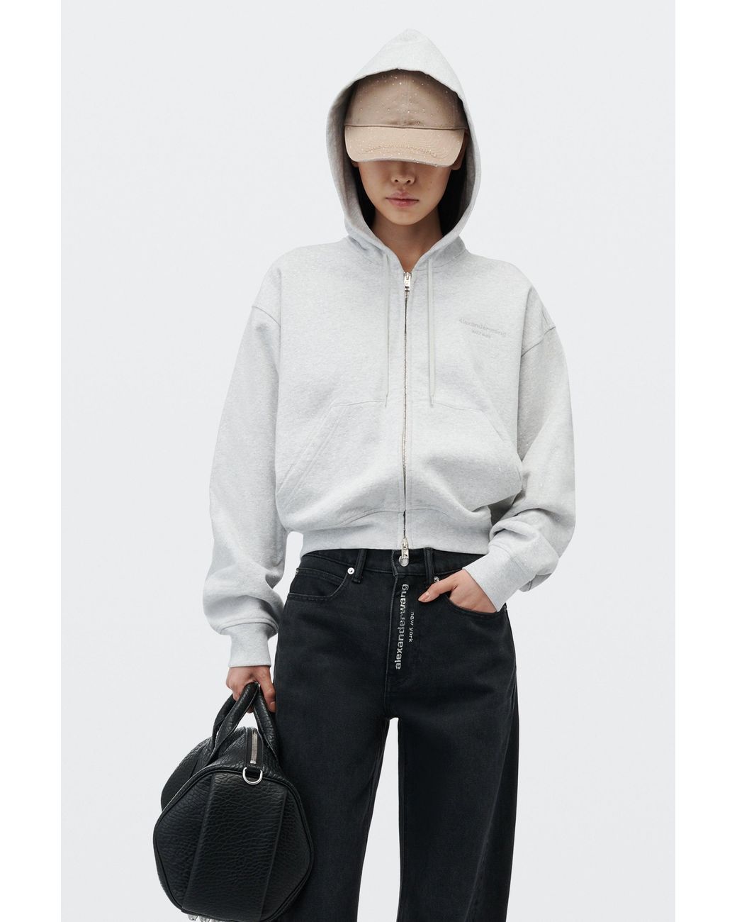 Alexander Wang Blue Float Mid-Rise Relaxed Crystal Hotfix Logo Fly Jean