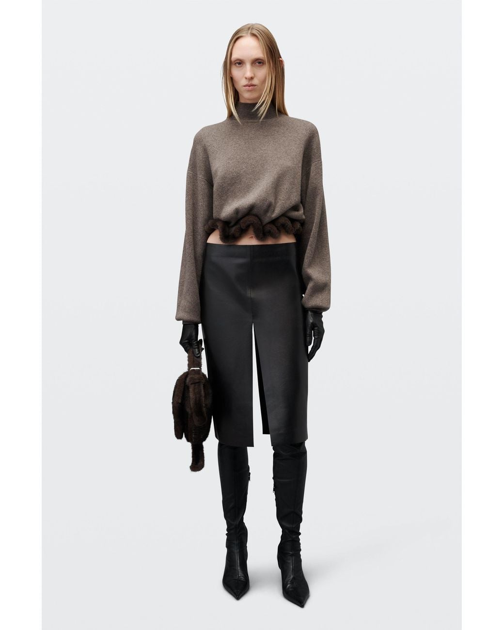 Alexander Wang Brown Faux Fur Trim Turtleneck