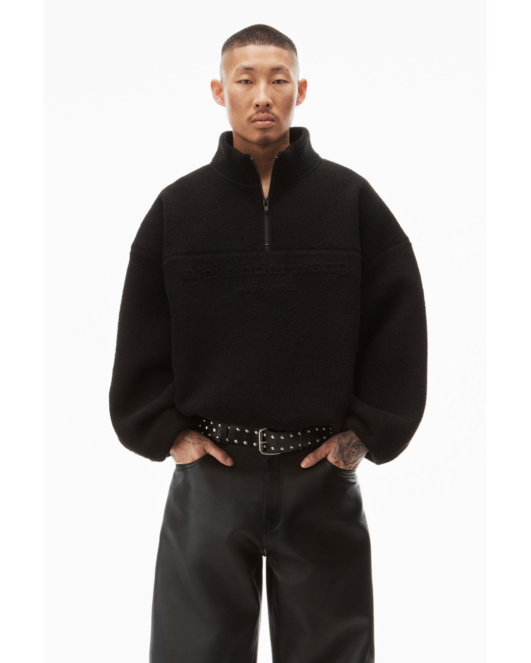 Alexander Wang Half Zip Sweatshirt In Towel Terry in Black | Lyst