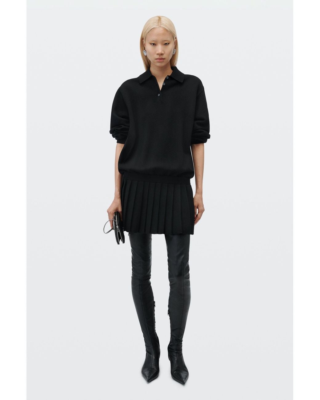 Alexander Wang Black Polo Dress With Heat Pressed Skirt