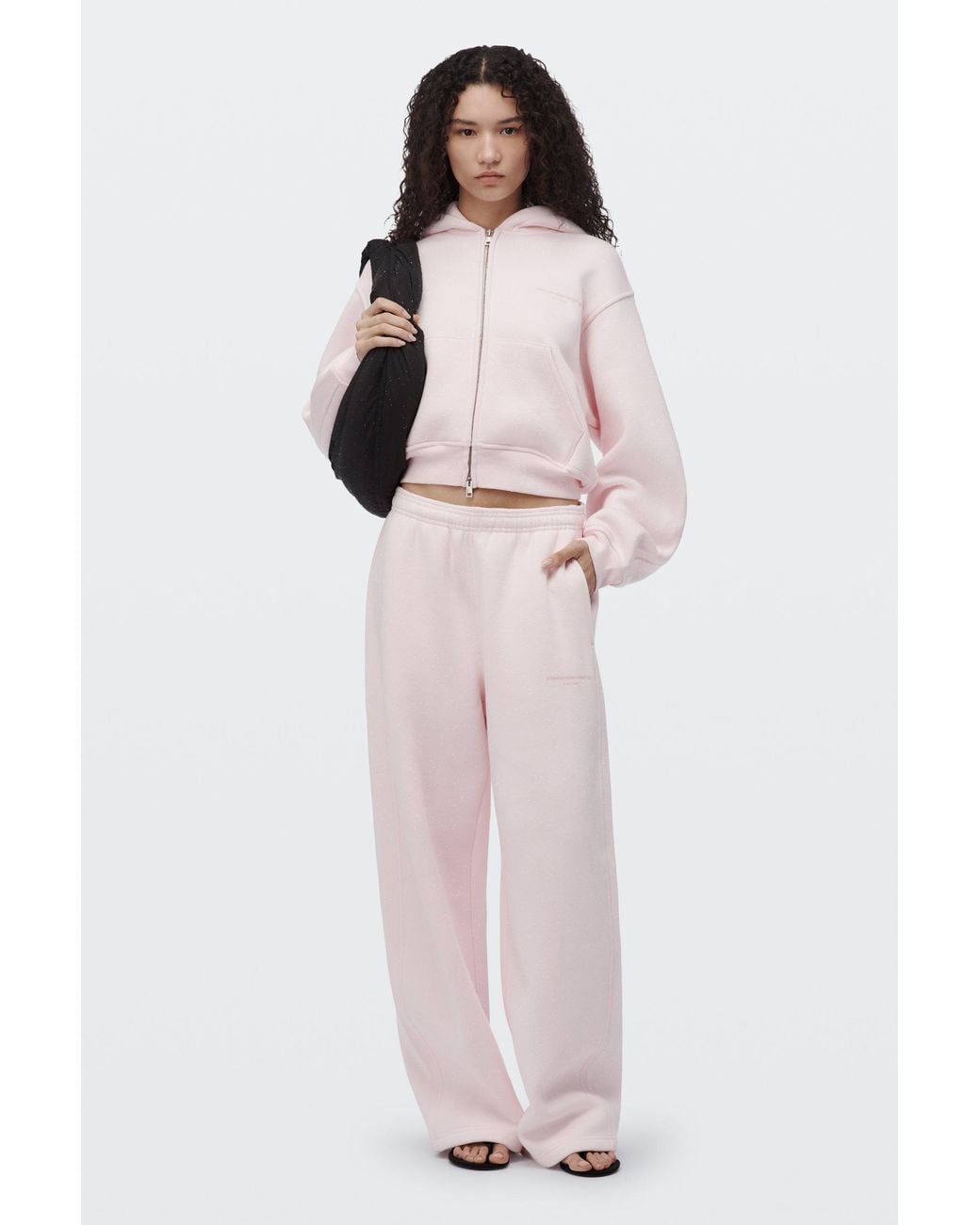 Alexander Wang Pink Crystal Hotfix Zip-Up Hoodie