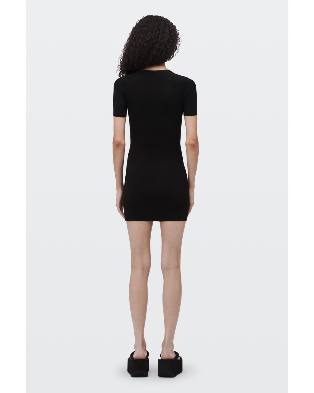 Alexander Wang Black Pointelle Knit Mini Dress With Front Zip