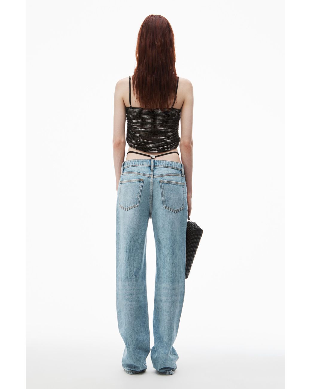 【ALEXANDER WANG】ブルー Pre-Styled デニム ジーンズ Pre-styled denim jeans with asymmetrical lace waistband
