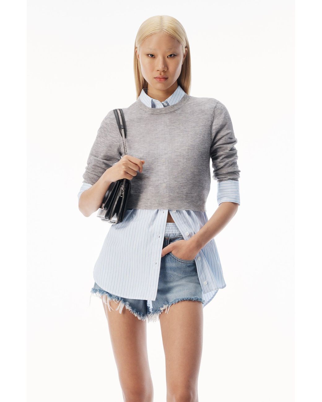 Alexander Wang White Sheer Crewneck Sweater Button Up