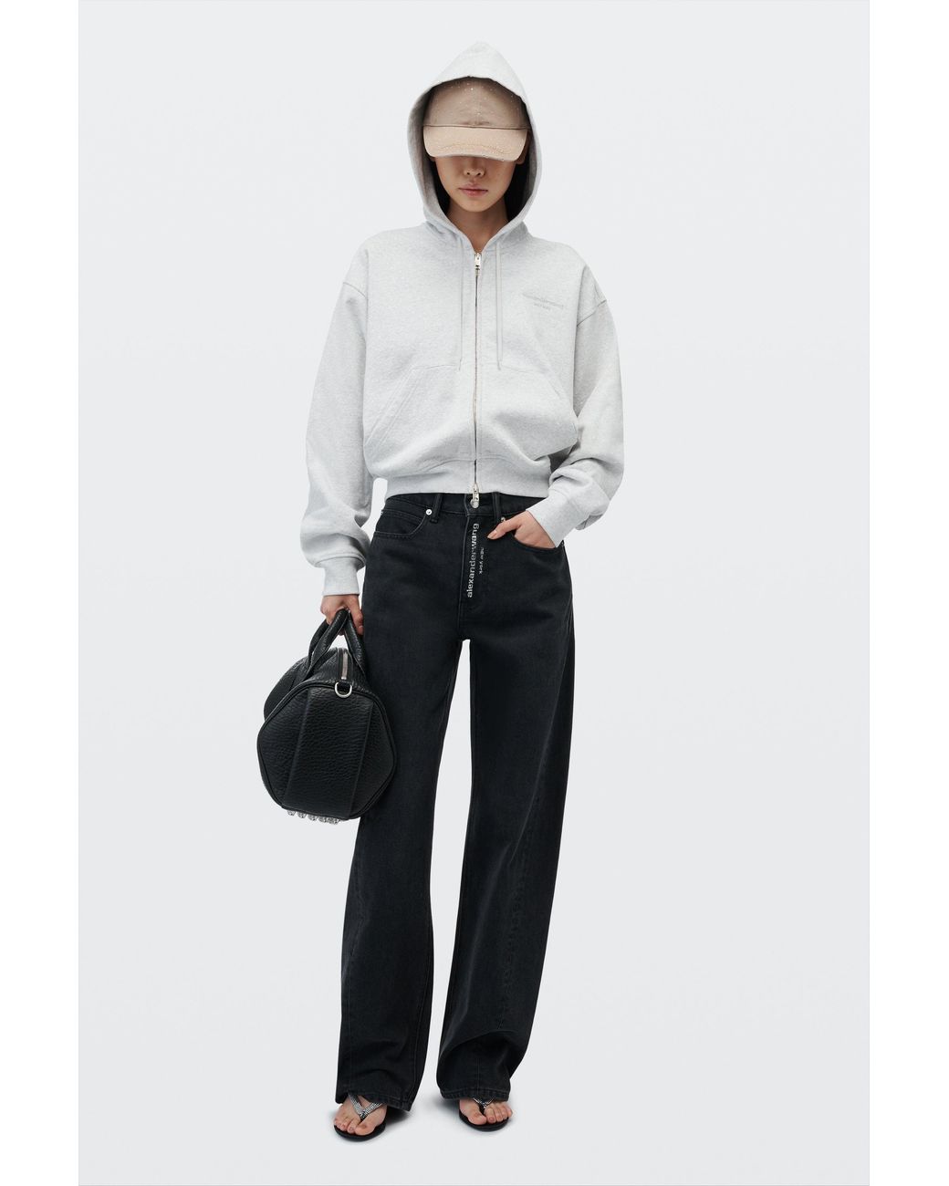 Alexander Wang Blue Float Mid-Rise Relaxed Crystal Hotfix Logo Fly Jean