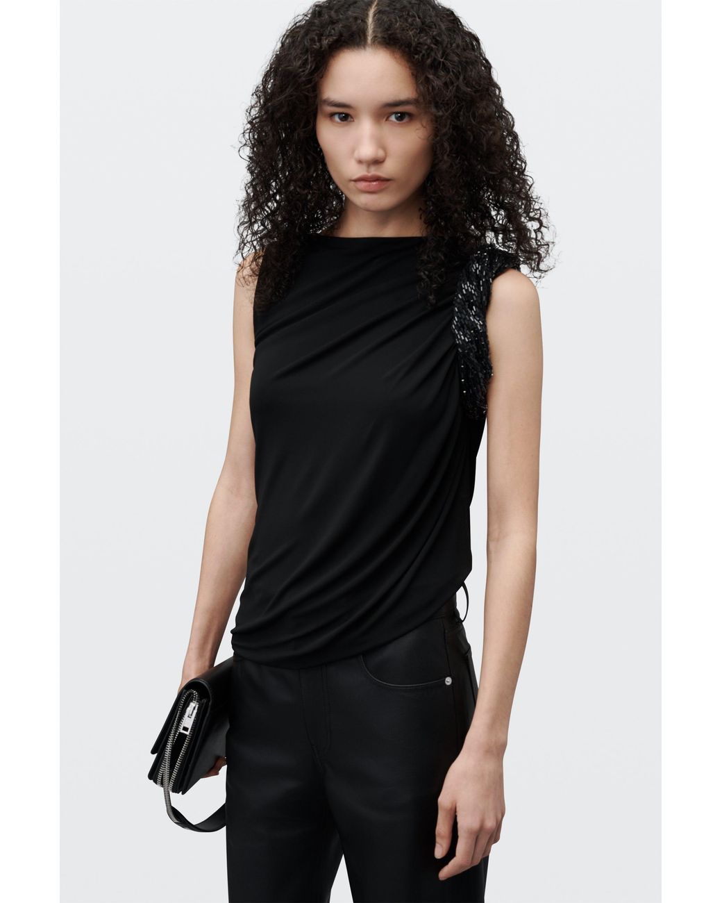 Alexander Wang Black Crystal Twist Sleeveless Top