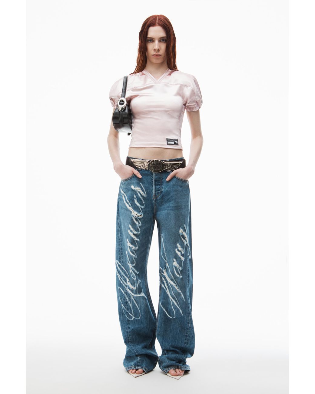 Alexander Wang ブルー レーザー ディストレス ロゴ ジーンズ 242187F069006_1.jpg