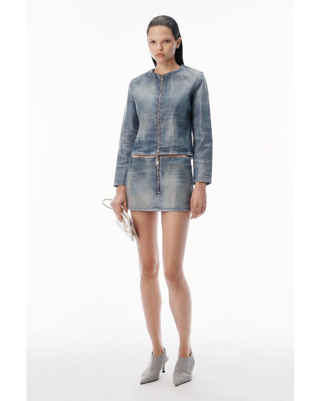 Alexander Wang Blue Glazed Denim Jacket
