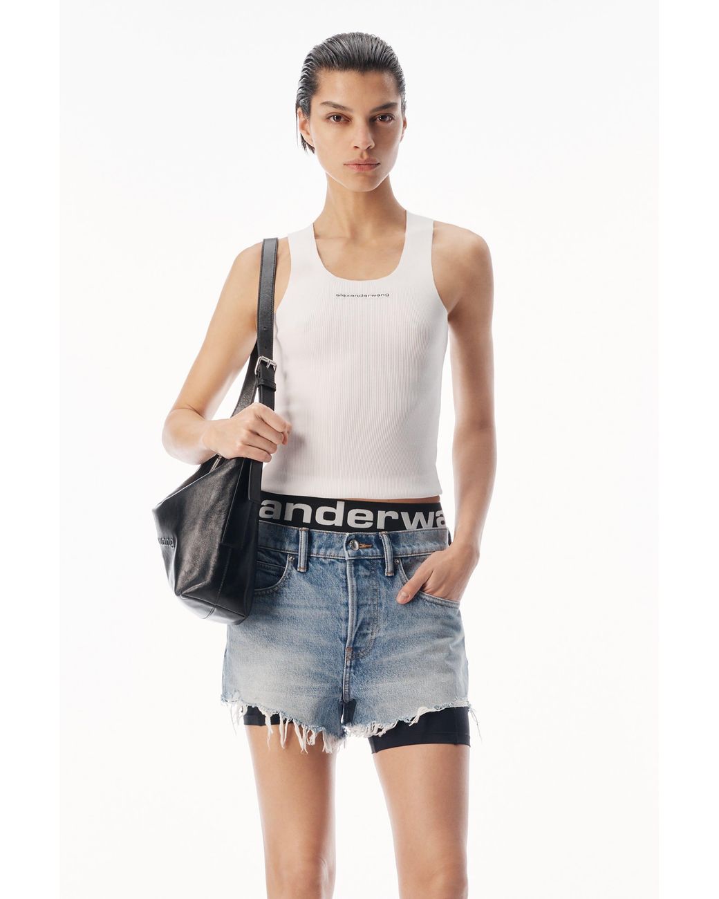Alexander Wang Black Jacquard Logo Racer Tank