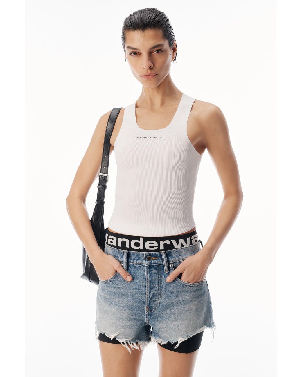 Alexander Wang Black Jacquard Logo Racer Tank
