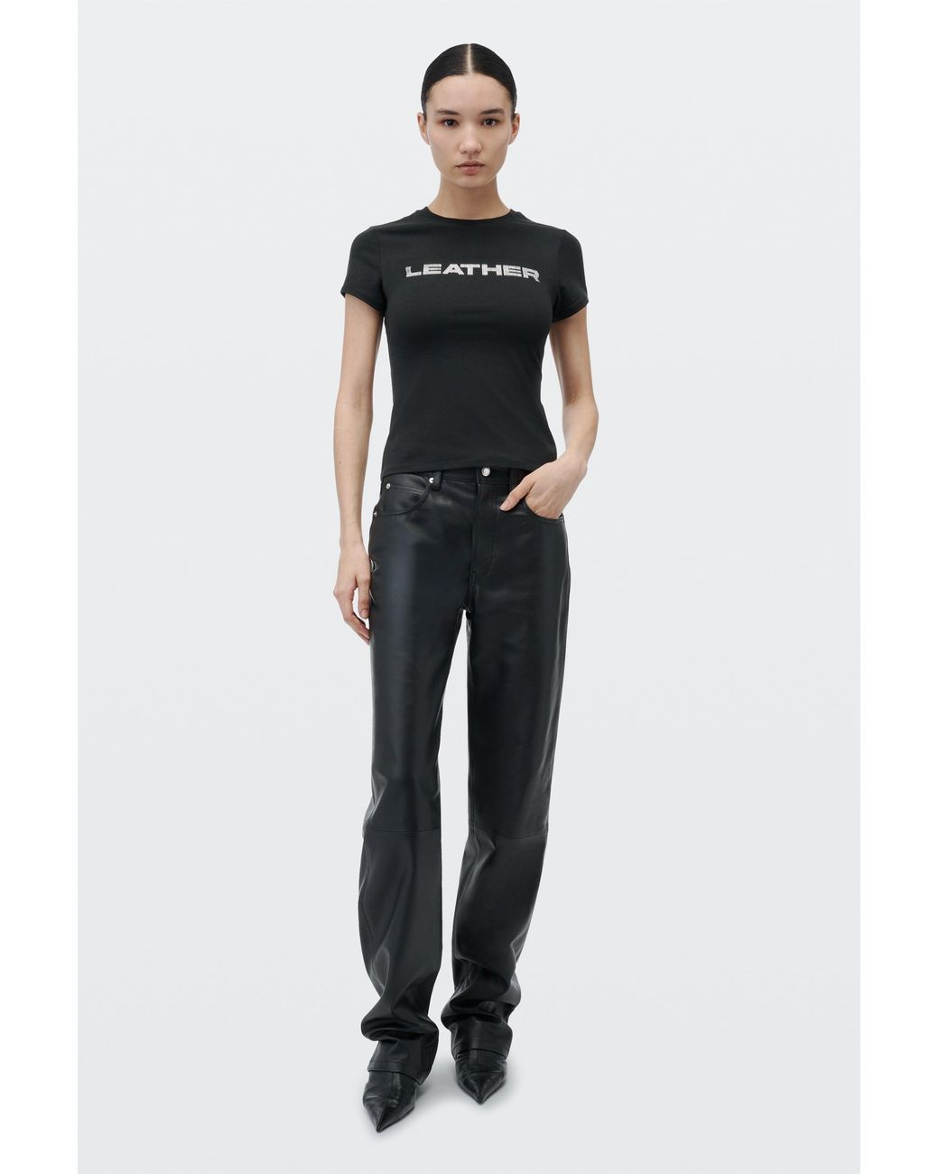 Alexander Wang Black Crystal Hotfix Graphic Fitted Tee