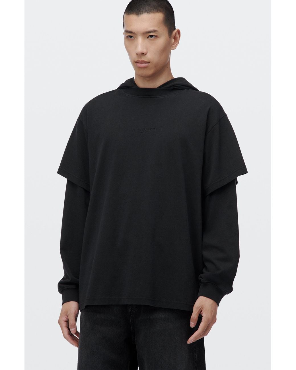 Alexander Wang Black Logo Print Pre-Styled Long Sleeve Hooded Tee