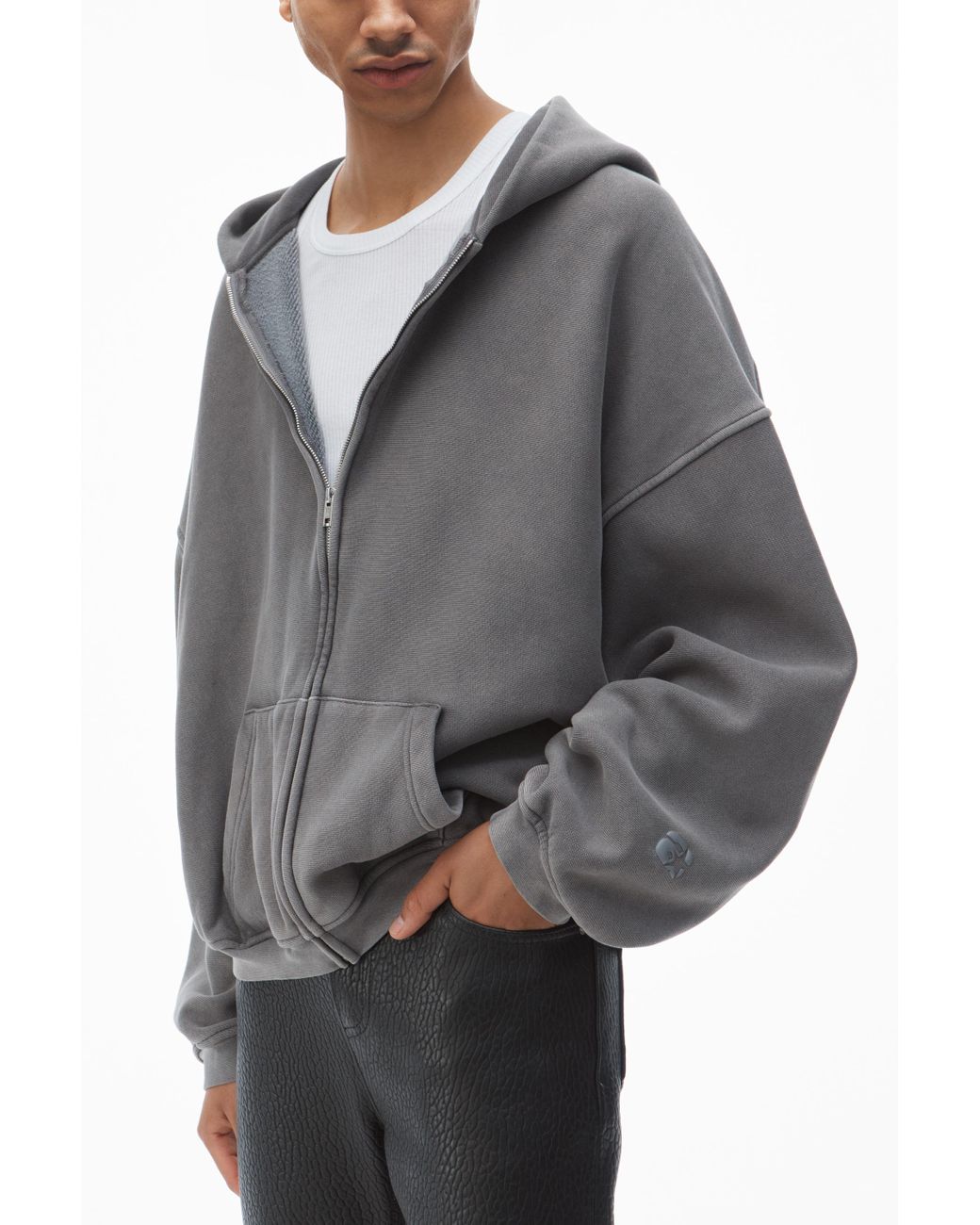Alexander Wang Oversize Star Logo-print Zip-up Hoodie in Grey