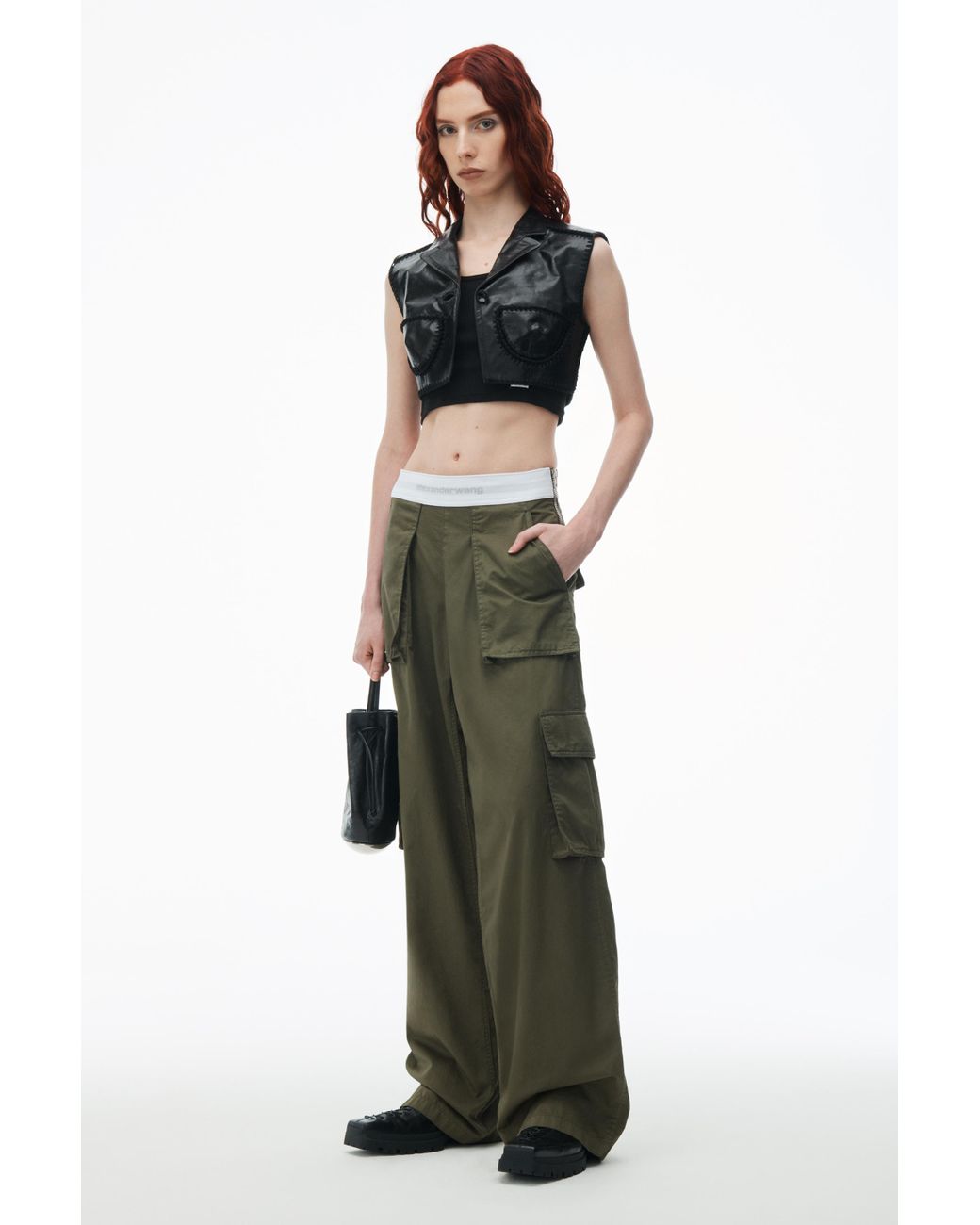 Alexander wang Rave カーゴパンツ カーキ ALEXANDER WANG rave cargo pants with elastic waistband Green