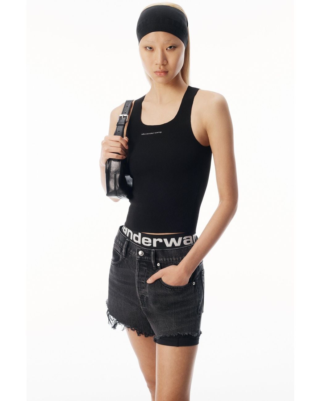 Alexander Wang Black Jacquard Logo Racer Tank