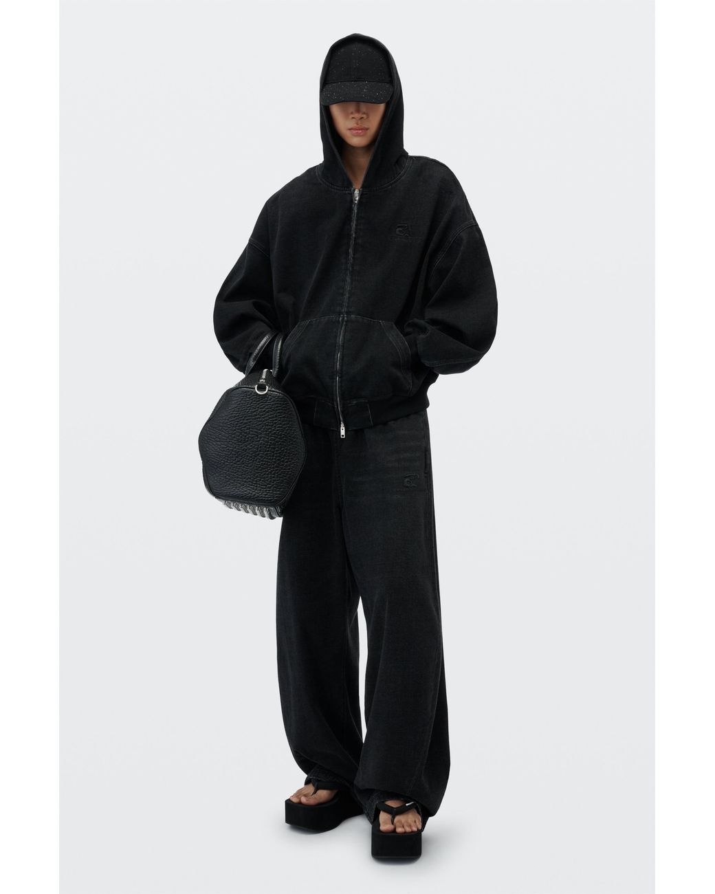 Alexander Wang Black Brushed Denim Oversized Hoodie