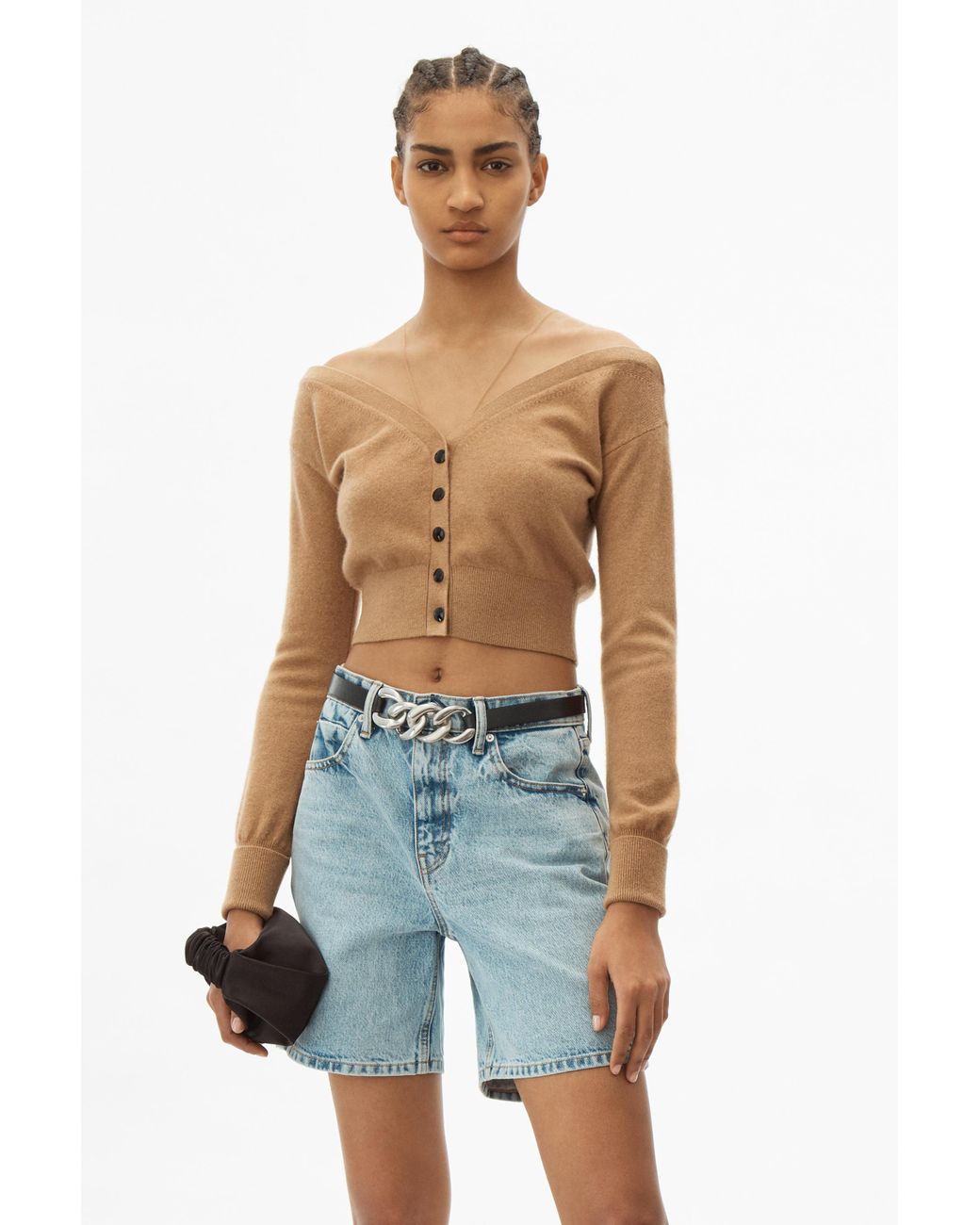 Alexander Wang Fitted Cropped Cardigan in Natural Lyst
