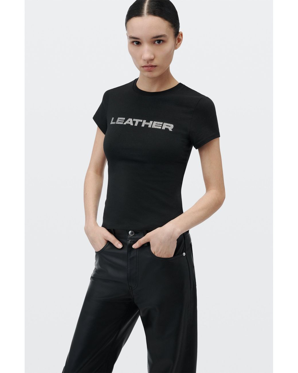 Alexander Wang Black Crystal Hotfix Graphic Fitted Tee