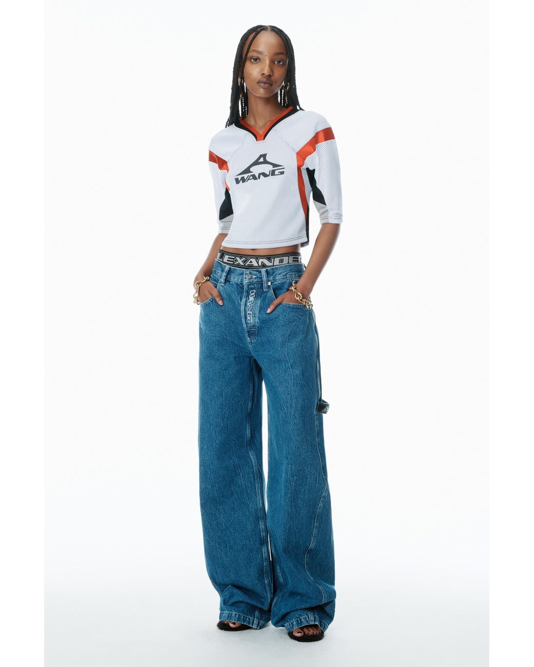 【Alexander Wang】ブルー Pre-Styled デニム ジーンズ Alexander Wang Pre-styled Rounded Jeans With Underwear