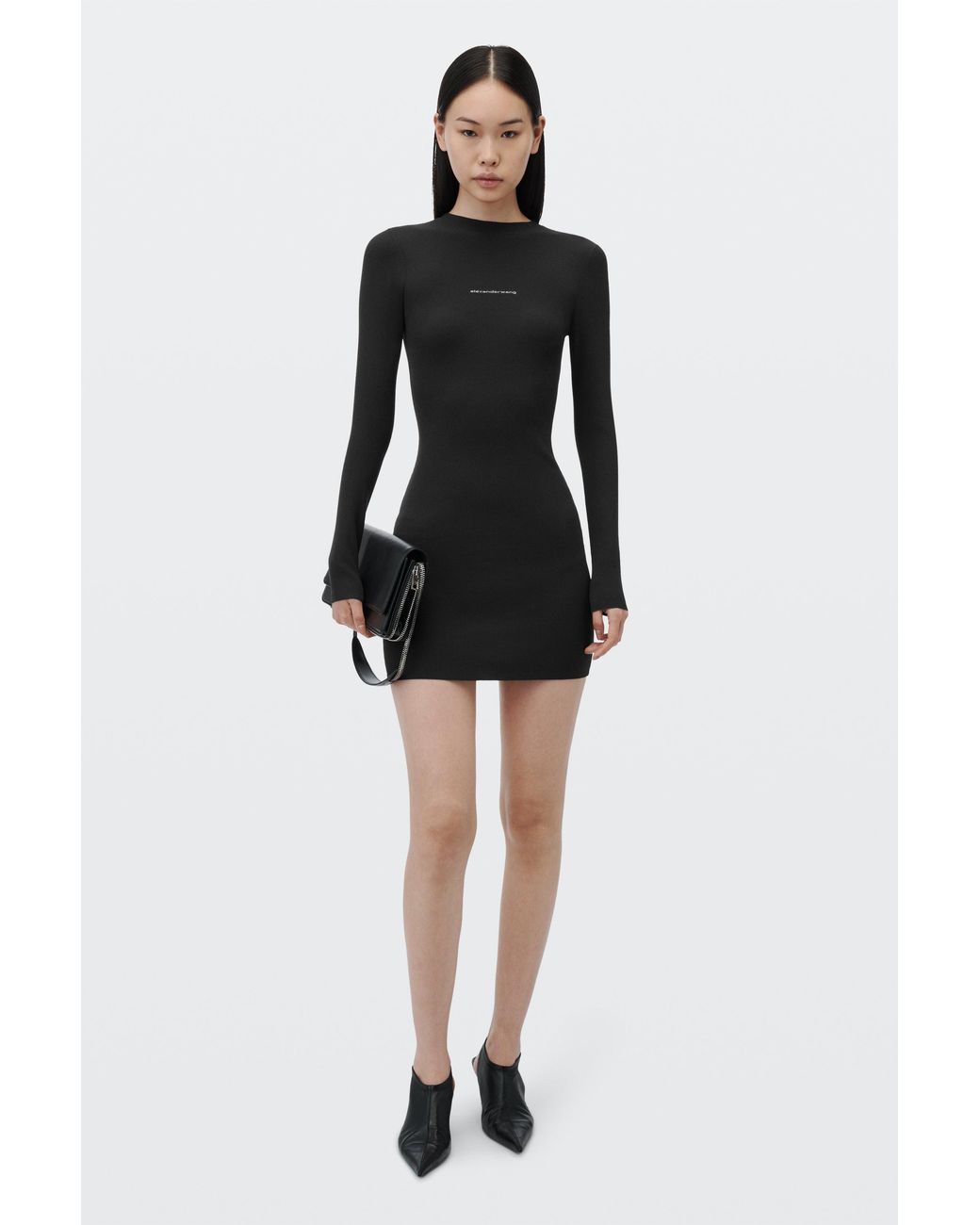 Alexander Wang Black Textured Logo Crewneck Dress