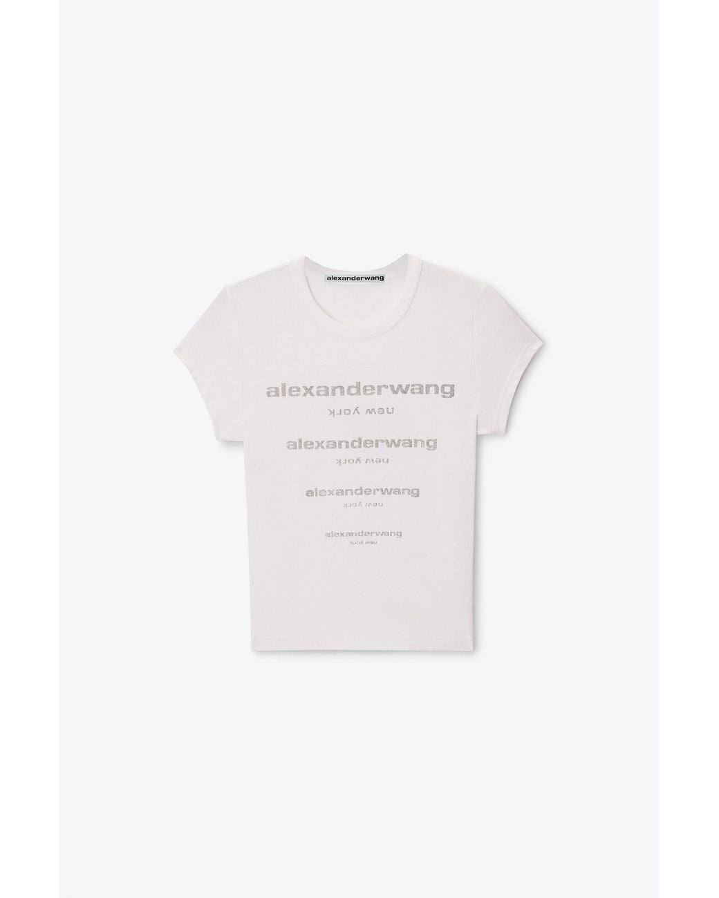 Alexander Wang White Crystal Hotfix Gradient Logo Fitted Tee