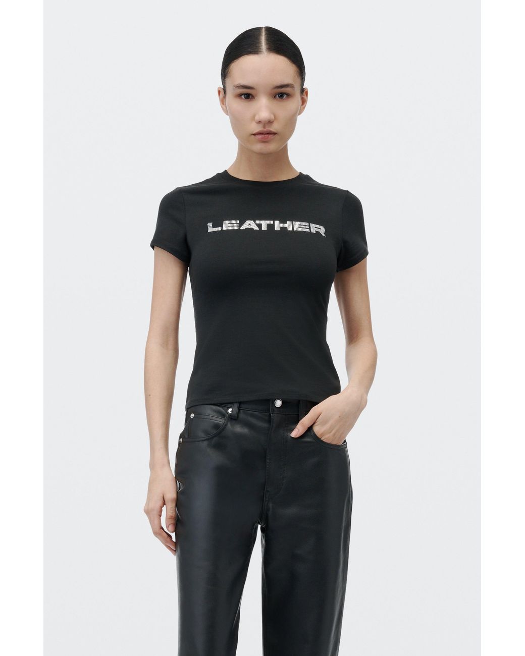 Alexander Wang Black Crystal Hotfix Graphic Fitted Tee