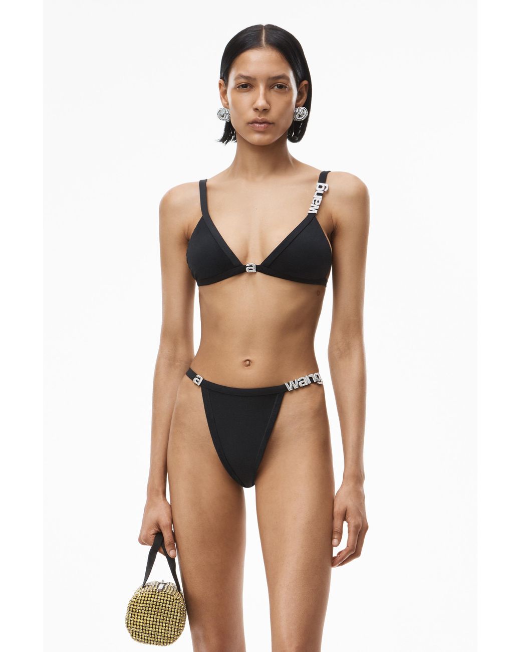Alexander Wang Crystal Logo Bikini Top in Black | Lyst