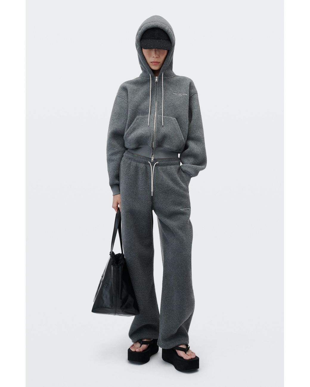 Alexander Wang Gray Crystal Hotfix Drawcord Shrunken Fleece
