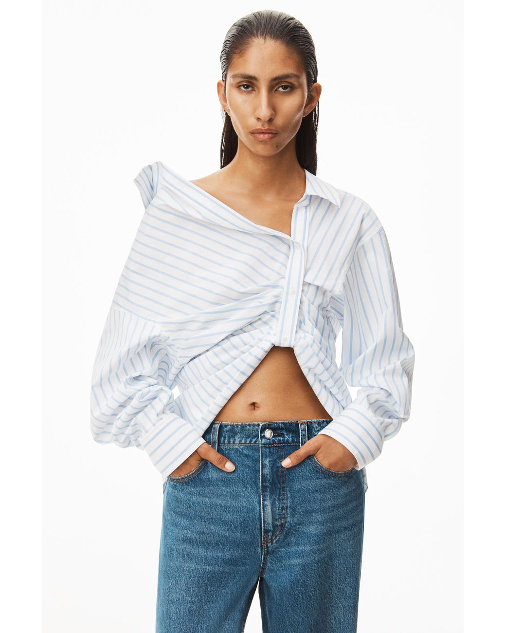 Alexander Wang Crystal Cuff Straight Jean In Denim in Blue