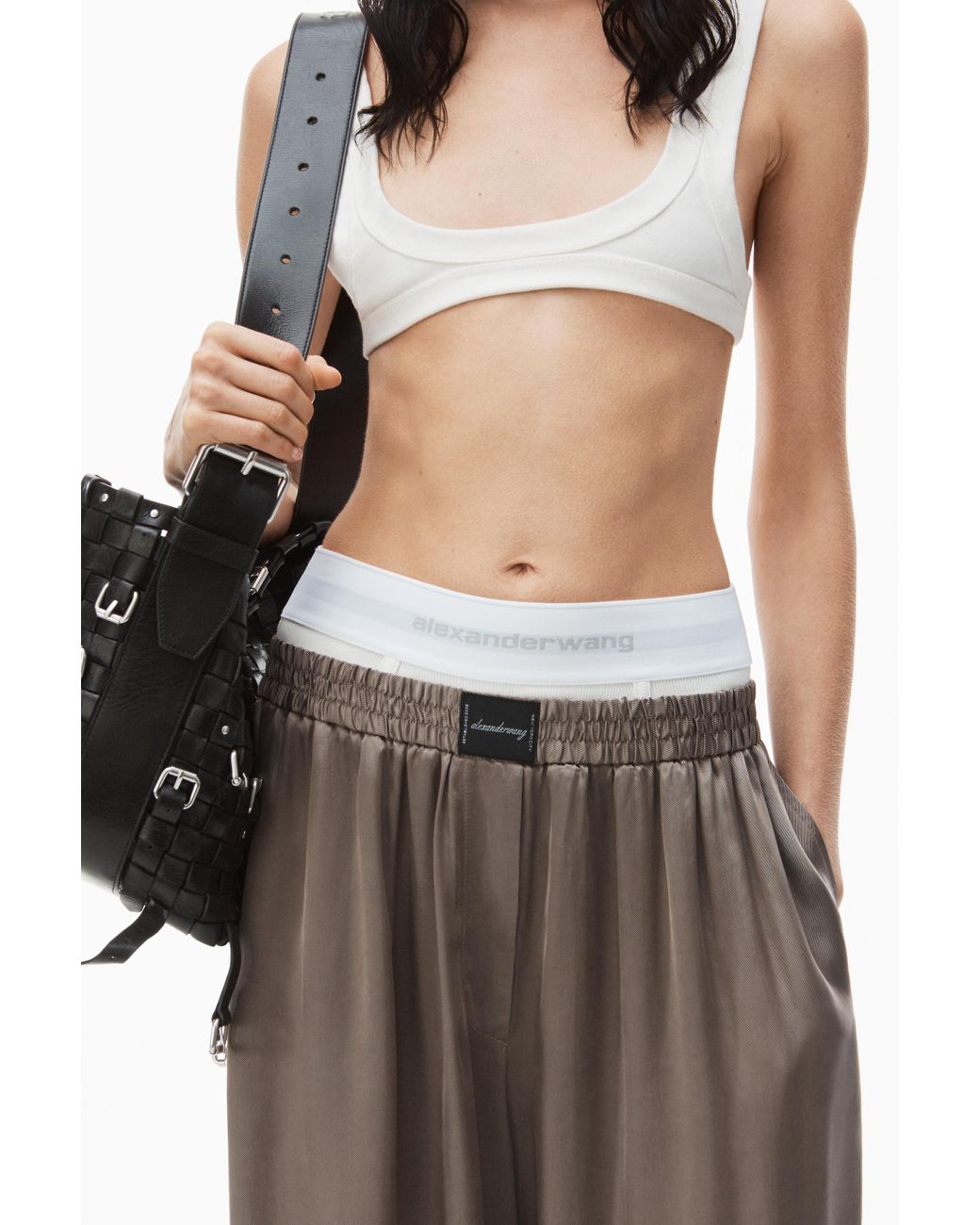 【送料&関税込】Alexander Wang Sports Pants With Boxers Alexander Wang Logo Boxer Pant In Shiny Cupro Twill | Lyst