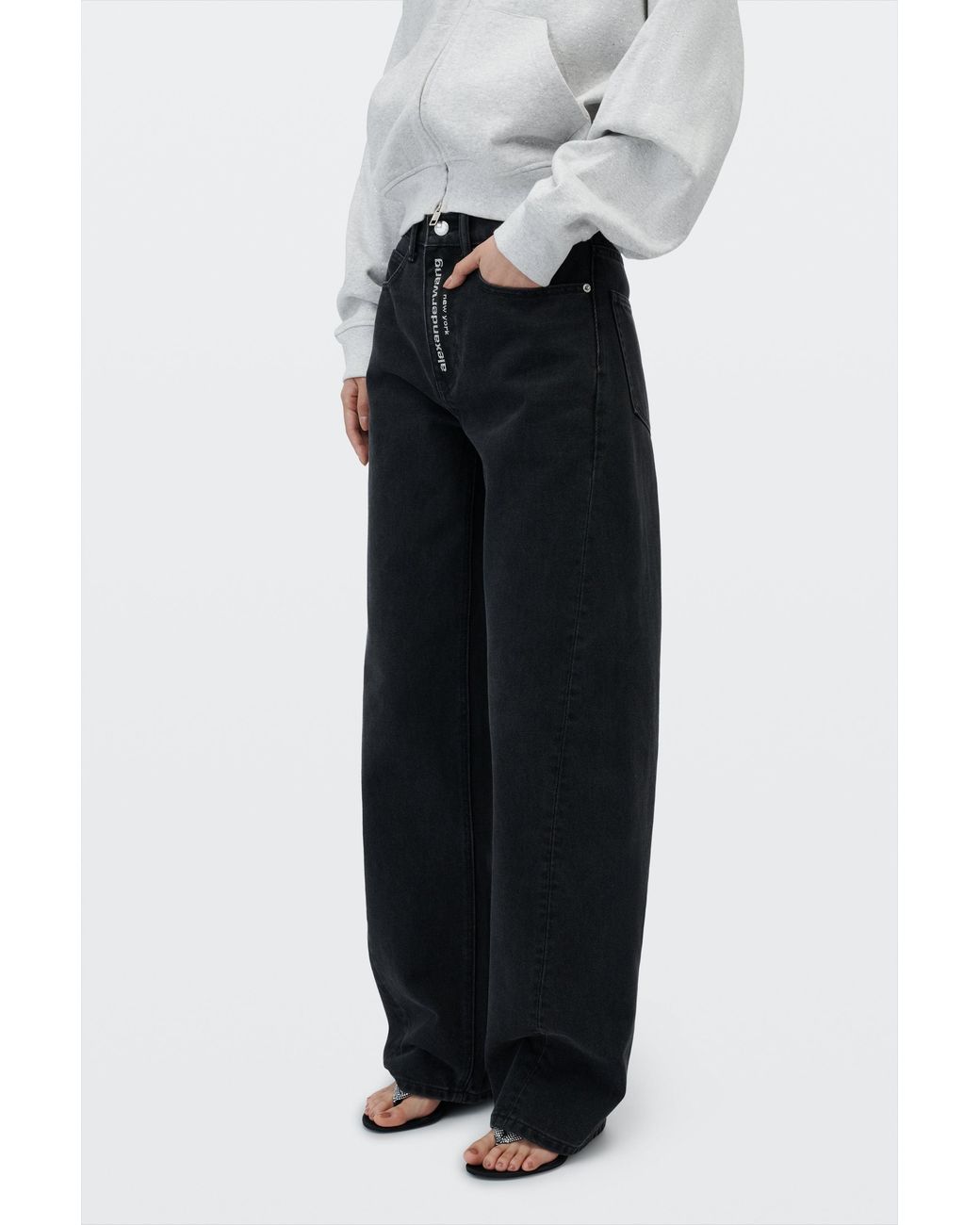 Alexander Wang Blue Float Mid-Rise Relaxed Crystal Hotfix Logo Fly Jean