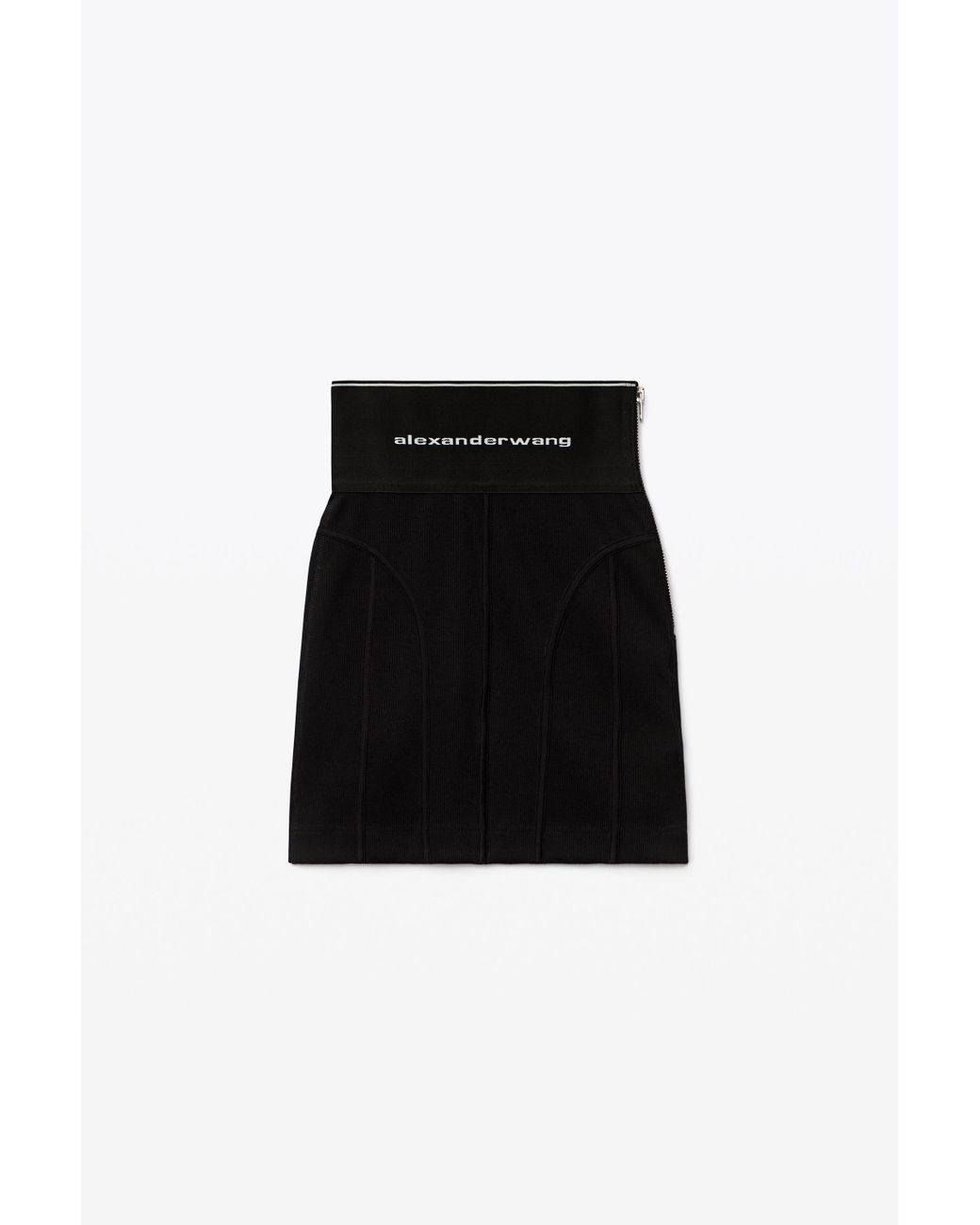 Alexander Wang Logo Elastic Mini Skirt In Ribbed Jersey in Black