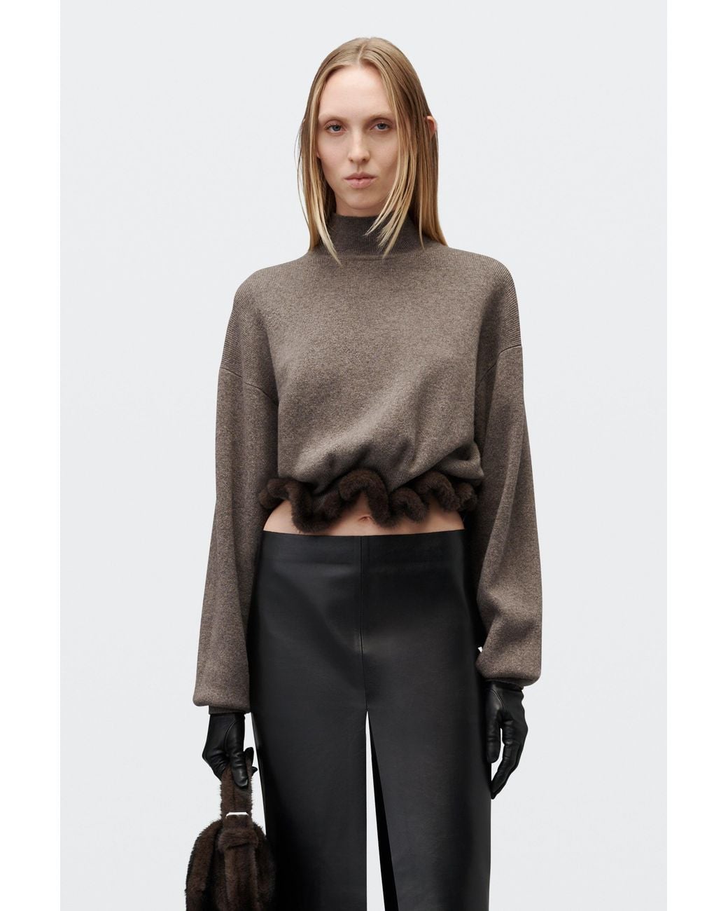 Alexander Wang Brown Faux Fur Trim Turtleneck