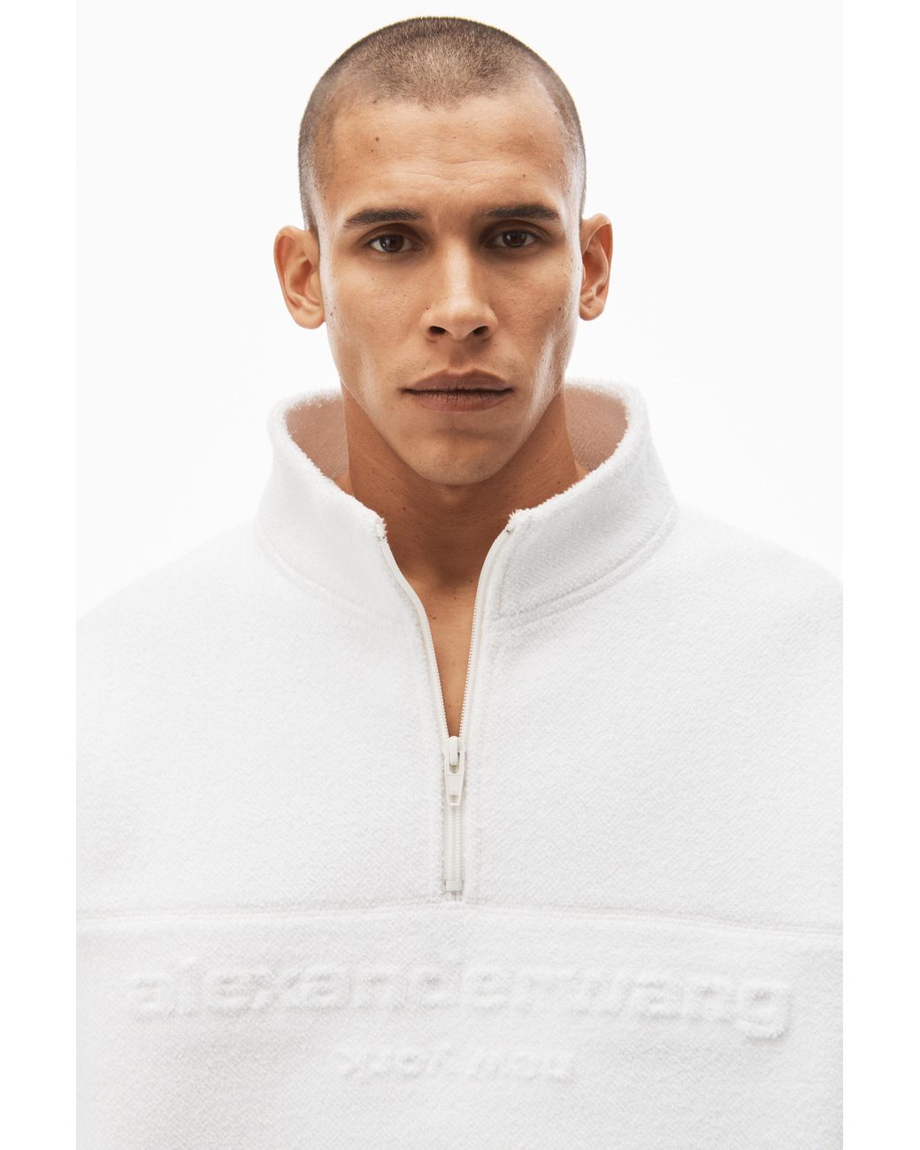 Alexander Wang Half Zip Sweatshirt In Towel Terry in White