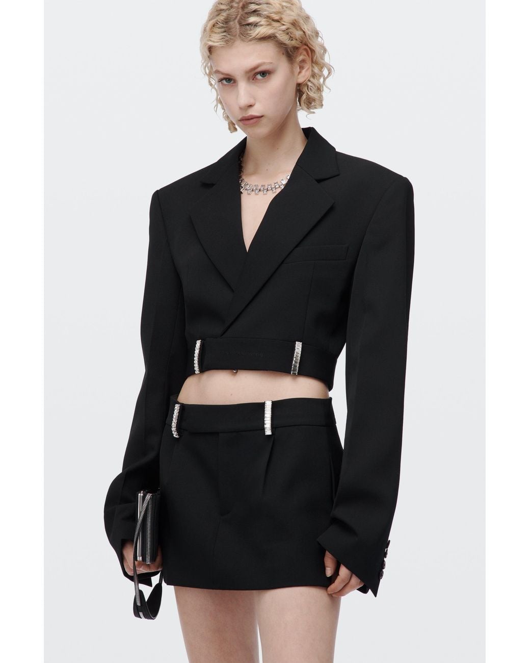 Alexander Wang Black Crystal Beltloop Mid-Rise Mini Skort