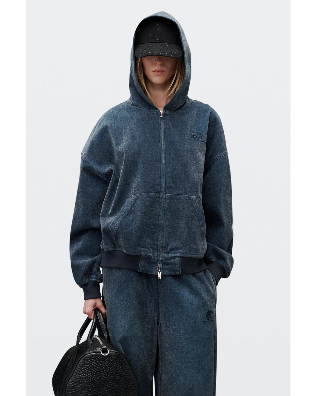 Alexander Wang Blue Brushed Denim Oversized Hoodie