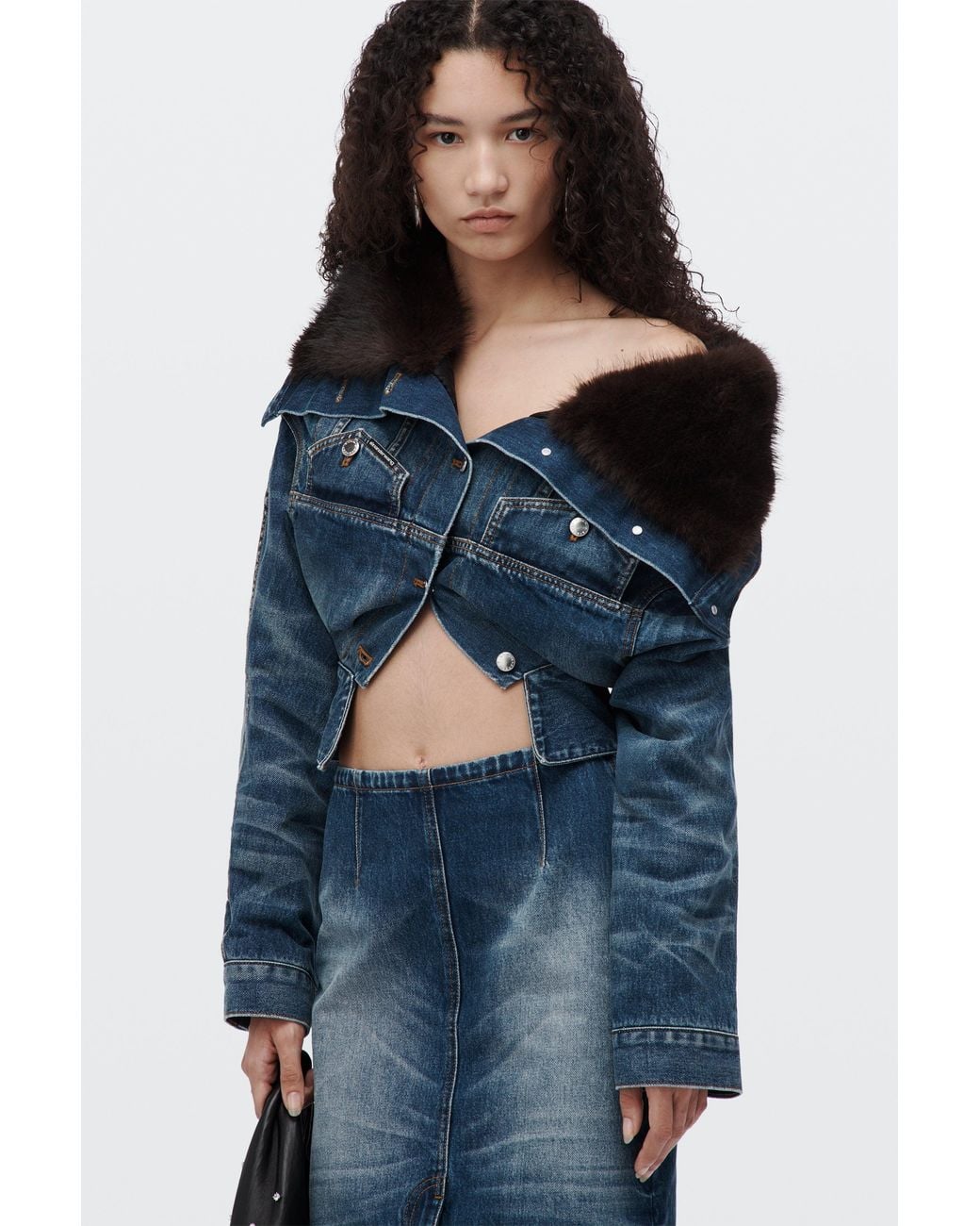 Alexander Wang Blue Fur Trimmed Upside Down Denim Jacket