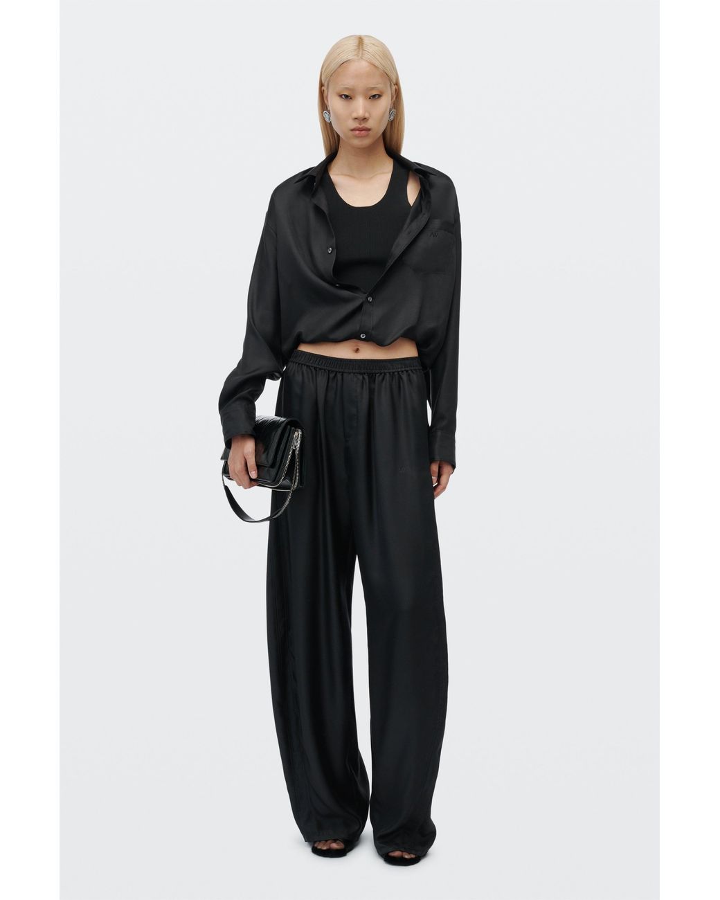 Alexander Wang White Silk Mid-Rise Track Pant