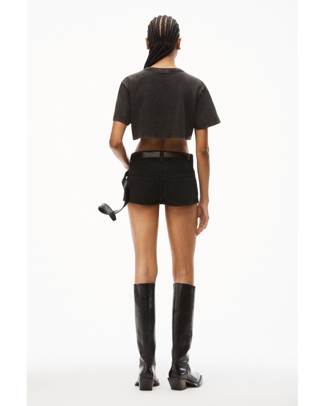 Alexander Wang Crop Tee In Acid Wash Jersey in Black | Lyst
