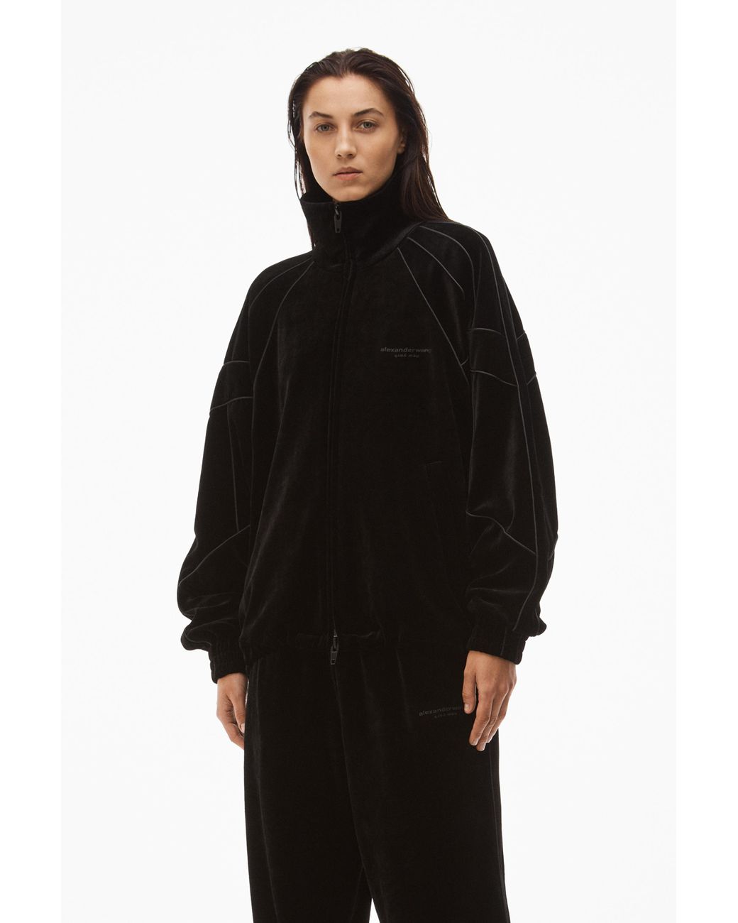 Alexander Wang Track Jacket In Crushed Velour in Black | Lyst Alexander Wang Track Jacket In Crushed Velour in Black | Lyst
