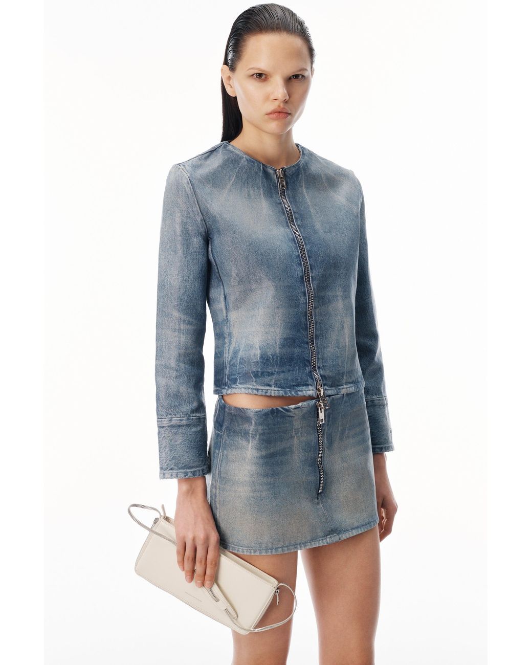 Alexander Wang Blue Glazed Denim Jacket