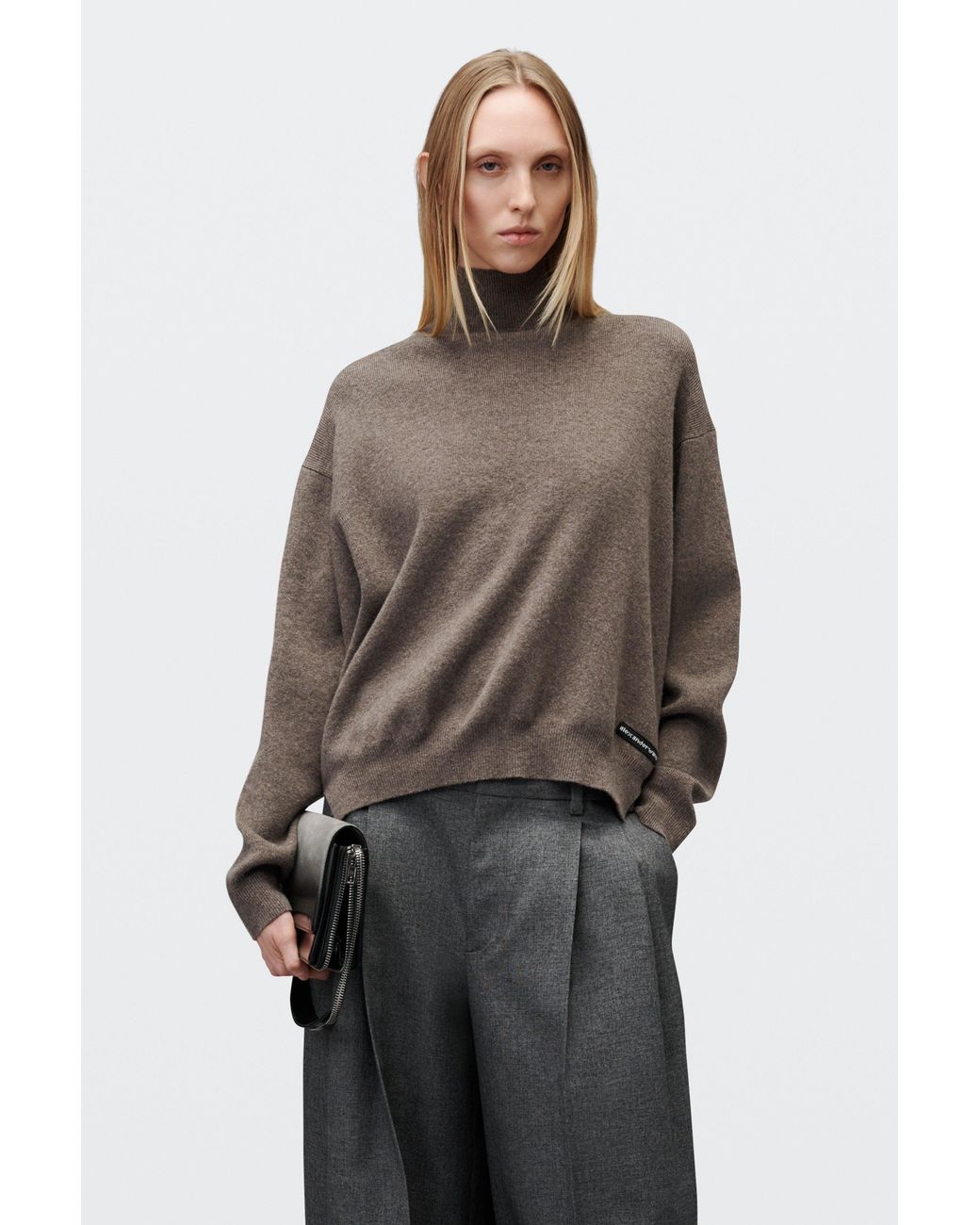 Alexander Wang Brown High-Low Hem Turtleneck