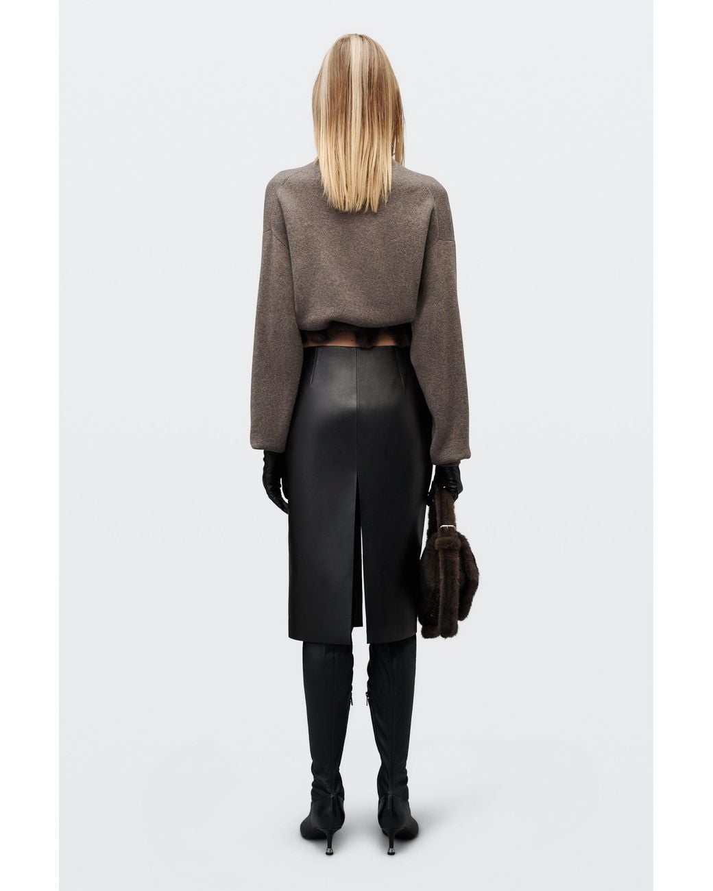 Alexander Wang Brown Faux Fur Trim Turtleneck