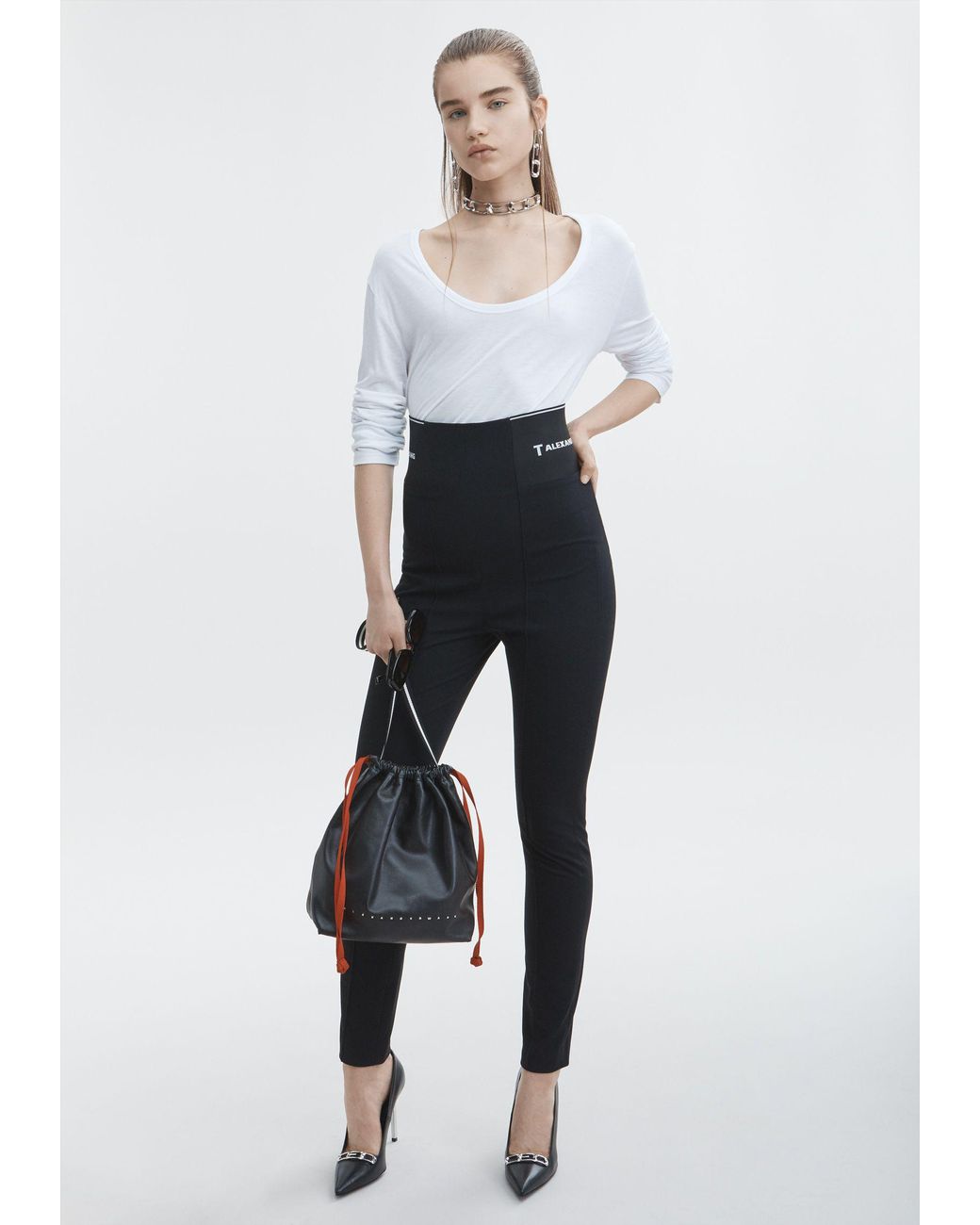 T By Alexander Wang LEGGING With Logo Elastic in Black